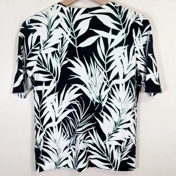 Talbots Tropical Leaf Fern Short Sleeve Button Sweater - Picture 16 of 16